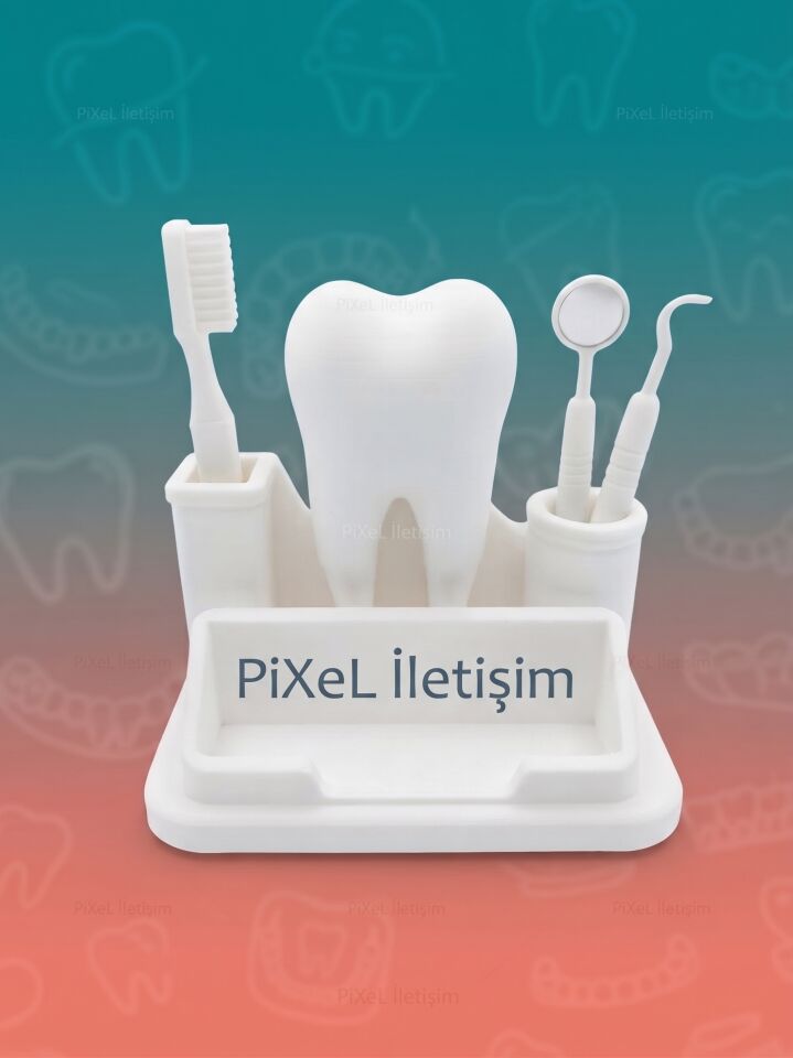 PiXeL İletişim 3D Tasarım Diş Hekimi Dişçi Temalı Diş Şeklinde Masaüstü Kartvizitlik